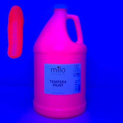milo Fluorescent Hot Pink Neon Tempera Paint | 128 oz Bottle, 1 Gallon | Glows UV in Black Light | Non-Toxic Made in USA | Washable Bulk Art Paint for Party, Student, Classroom, Artist - color: Fluorescent Pink
