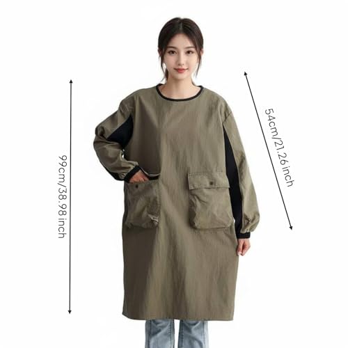 Waterproof Apron Long Sleeves Smock Painter Oil Resistant Textured Nylon Pockets Suitable for Kitchen School Gardening Professional Use, Array, Green