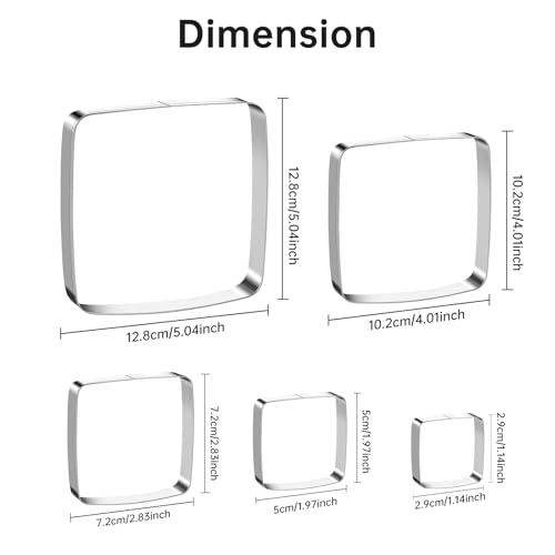 Square Round Corner Cookie Cutter Sandwich Cutters for Lunchbox Fruit Cutters Vegetable Cutters for Baking DIY X‘mas Birthday Party Decor, Pack of 5 - style: Square Round Corner