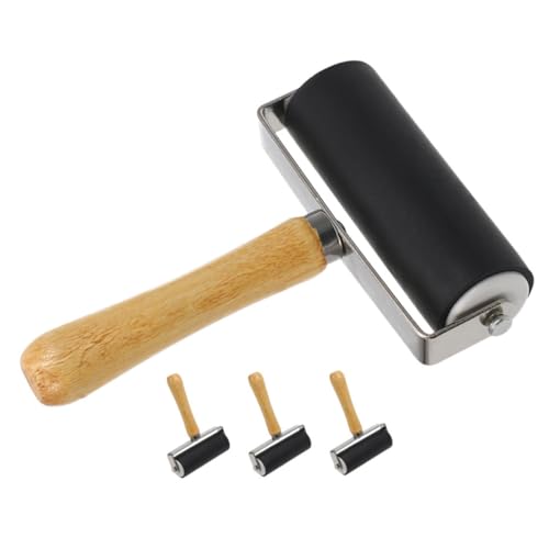 OSALADI 10cm Roller Set 4pcs Rubber Ink Roller Wooden Handle for Printmaking Crafting Watercolor Techniques for Artists and Boys and Girls