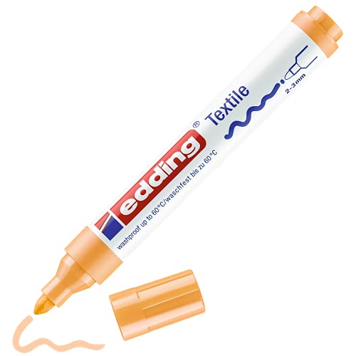 edding 4500 Textile Marker - Light Orange - 1 Pen - Round Nib 2-3 mm - Permanent Fabric Markers for Drawing on Textiles, wash-Resistant up to 60 °C - Marker pens for Fabric Lettering - color: Light Orange, size: 1 Count (Pack of 1)
