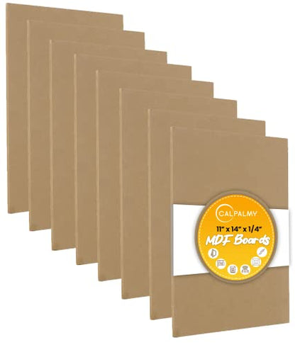 (8-Pack) CalPalmy 11” x 14” MDF Boards - 1/4” Thick Boards for Carpentry, Interior Design, Hobby Crafts, and More - with Smooth, Unfinished Sides and Sanded Edges - size: 11 x 14 x 1/4" (8 Pack)