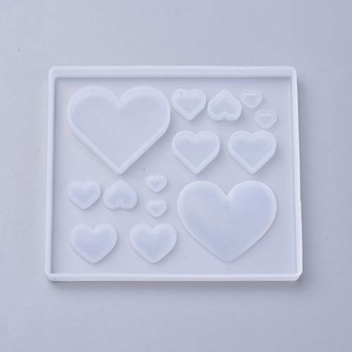 Craftdady 10pcs Love Heart Silicone Mold Mixed Flat Bumpy Heart Resin Casting Mold for Epoxy Resin UV Resin Polymer Clay DIY Keychain Pendant Earring Jewelry Craft Making - color: Transparent, Heart-a