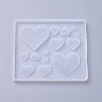 Craftdady 10pcs Love Heart Silicone Mold Mixed Flat Bumpy Heart Resin Casting Mold for Epoxy Resin UV Resin Polymer Clay DIY Keychain Pendant Earring Jewelry Craft Making - color: Transparent, Heart-a