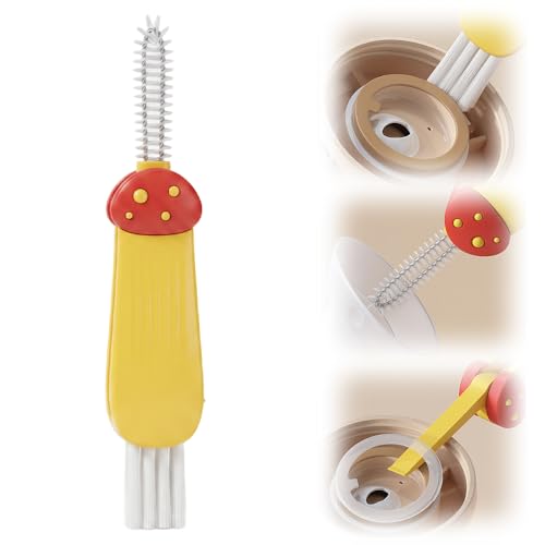 3 in 1 Cup Lid Cleaning Brush, Multi Purpose Cup Lid Gap Cleaner Brush with Hanging Hole, Soft Hard Bristle Cleaning Tool for Water Bottle Kettle Pacifier Home Kitchen Deep Cleaning (Yellow) - color: Yellow
