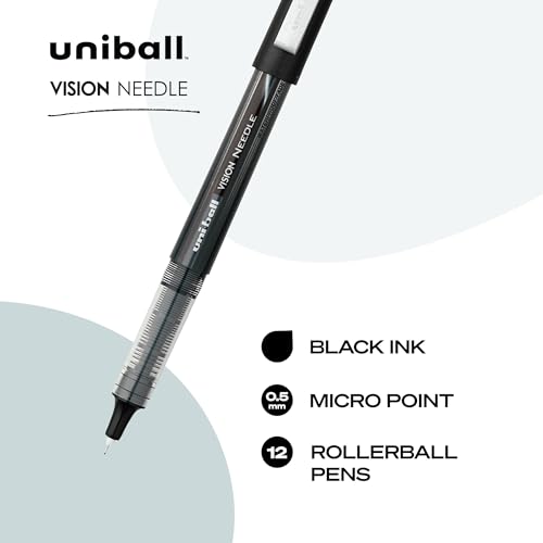 uniball Vision Needle Rollerball Pens, Micro Point (0.5mm), Black, 12 Pack - color: Black, size: 1 Count (Pack of 12), style: Needle Micro