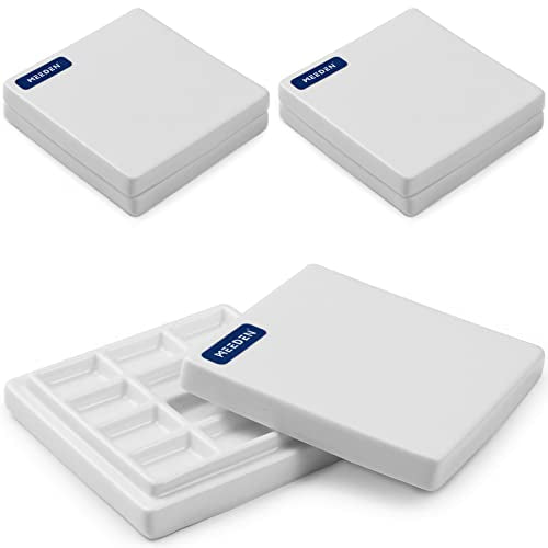 MEEDEN 3 Pack Ceramic Palettes with Cover, Painting Palette for Watercolor Gouache Color Mixing, Pure White Porcelain Palette, Multi-Functional Palette for Hobby and Crafts - size: 12-well (3 pcs)