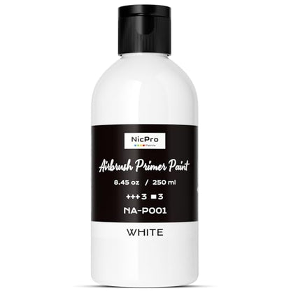 Nicpro White Surface Primer Airbrush Paint (8.4oz, 250 ml), Matte Finish, Ready To Spray Air Brush Water-Based Acrylic Primer for Beginners & Artists Priming Plastic Models, Miniatures, Figures, Craft - color: White, size: 8.45 Fl Oz (Pack of 1)