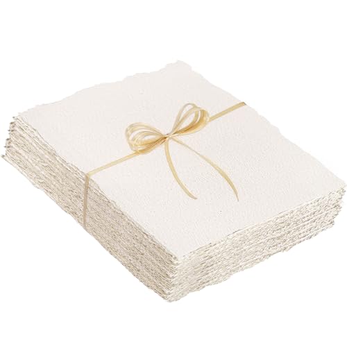 Prudiut 50 Sheets Cotton Watercolor Paper, 8.5 x 11 Inches, 300 GSM, Deckled Edge, Rough/Textured, Ideal for Watercolors, Acrylics, Sketching, Wedding Invitations, Cards, Crafts - size: 8.5 x 11inch