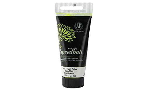 Speedball 37ml 1.25oz Water-Soluble Block Ink Fluorescent Yellow, Block Print, Lino Print, Screen Printing, for Artists Kit - color: Fluorescent Yellow, size: 1.3 fl oz