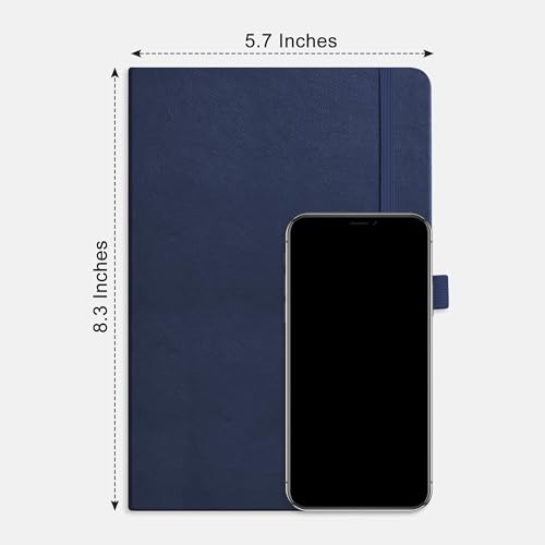 AHGXG Dotted Journal Notebook, 160 Numbered Pages, A5 Medium Size (5.7'' x 8.3''), 120 GSM Thick Paper, Leather Hardcover, for Journaling, Planning, Tracking (Blue) - color: Blue, style: Dotted