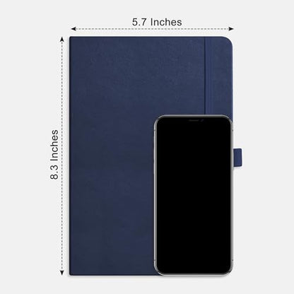 AHGXG Dotted Journal Notebook, 160 Numbered Pages, A5 Medium Size (5.7'' x 8.3''), 120 GSM Thick Paper, Leather Hardcover, for Journaling, Planning, Tracking (Blue) - color: Blue, style: Dotted