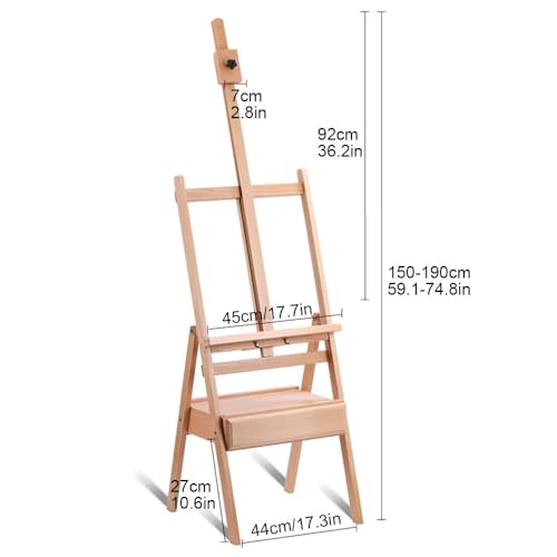 Large Wooden H-Frame Easel with Storage Drawer, Height Adjustable Art Easel Stand for Artists, Students, Studio, Painting and Display(Red) - color: Red