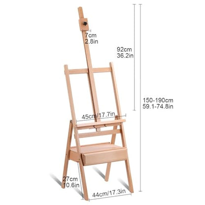 Large Wooden H-Frame Easel with Storage Drawer, Height Adjustable Art Easel Stand for Artists, Students, Studio, Painting and Display(Black) - color: Black