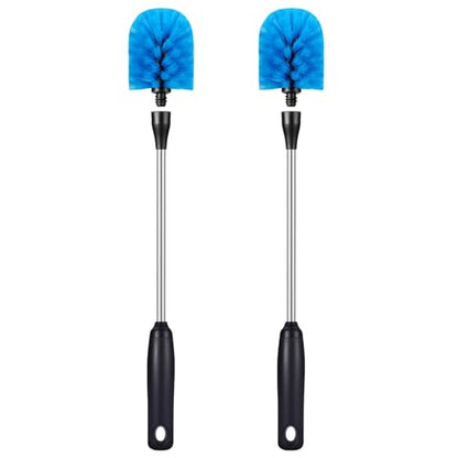 MOSOLAN Stainless Steel Bottle Brush with Replaceable Head, 2 Pack Long Handle Scrubbing Brush for Water Bottles, Glasswares, Mugs, Flasks, Tumblers, Vases, and Kitchen Sink, Blue, 15 in - color: Blue, size: 15 Inch (Pack of 2)