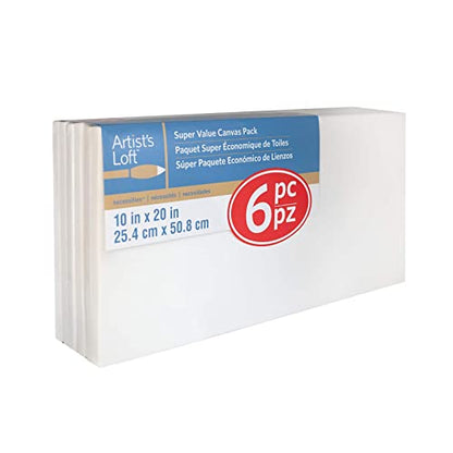 Artist's Loft 6 Count 10” x 20” Super Value Canvas Necessities - Acid Free Cotton Canvas for Paint, Acrylic, & Oils - 1 Pack - size: 10 x 20 inches
