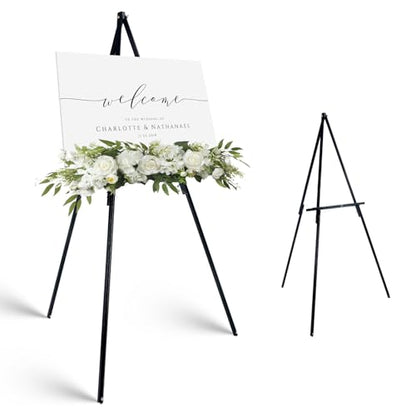Artkey Black Wooden Tripod Display Easel Stand, 56.5" Adjustable Floor A-Frame Sign Holder, Solid Pine Wood with Support Chain, 1 Pack