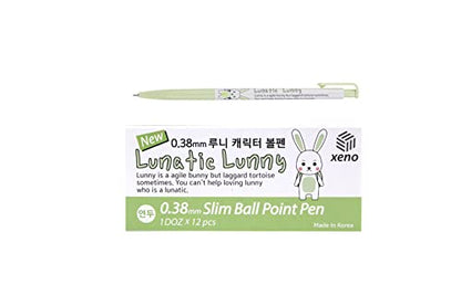 ZEESOON Xeno Lunatic Lunny 0.38mm Slim Ball Point Pen Dozen Box 12 Pcs, Made in Korea (Yellow Green 12pcs) - color: Yellow Green 12pcs