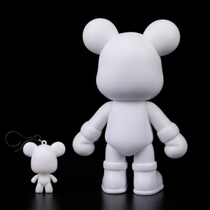 DIY Fluid Bear + Keychain Painting Set, Teddy Bear Figure for Creative Fluid Art and Home Decoration (9 Inch, Blank Mold) - size: 9 Inch