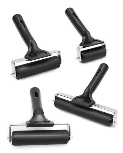 UCEC 4 Pack Brayer Rollers for Crafting – Durable Rubber Ink Roller, Brayer Roller for Printmaking, Great for Gluing Application, Diamond Painting, Block Printing (2.4’’, 4’’, 5.9’’, 7.9’’) - color: 2.4+4+5.9+7.9 Inch-Black