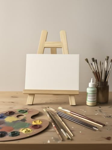 10.8 inch Tabletop Easel, Small Painting Easel with 5 Papers | Table Easel for Painting, Natural Pine Wood Mini Easels. 32K 300gsm Painting Paper. A-frame Structure Easel Stand.
