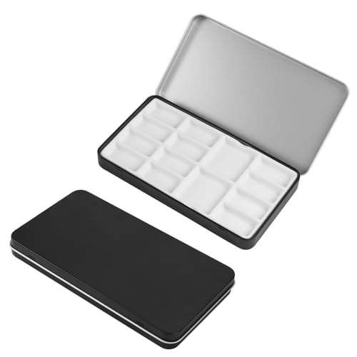 Travel Watercolor Palette,Portable Ceramic Palette with 14 Well,Metal Paint Box with Porcelain Palette(Blak Box) - color: Black