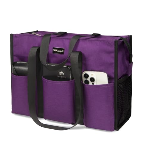 TOPDesign Utility Water Resistant Tote Bag with 13 Pockets, Top Zipper Closure & Thick Bottom Support, for Working Women - color: Purple, size: Large
