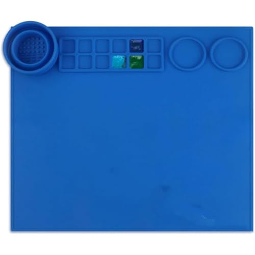 Silicone Painting Mat with Paint Trays and Brush Cleaner Cup, Waterproof Art Mat for Kids Adults DIY Crafts, Non-Stick Craft Mat for Table Protection, Blue - color: Royalblue