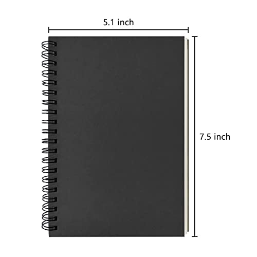 DSTELIN Blank Spiral Notebook, 3-Pack, Soft Cover, Sketch book, 100 Pages / 50 Sheets, 7.5 inch x 5.1 inch, 100GSM, (Black)