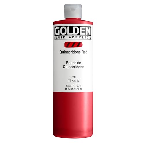 GOLDEN Fluid Acrylics, Quinacridone Red, 16 fl. oz. Bottle, Professional Acrylic Paint, Transparent