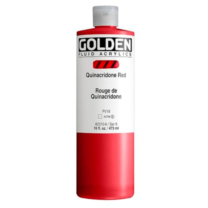 GOLDEN Fluid Acrylics, Quinacridone Red, 16 fl. oz. Bottle, Professional Acrylic Paint, Transparent