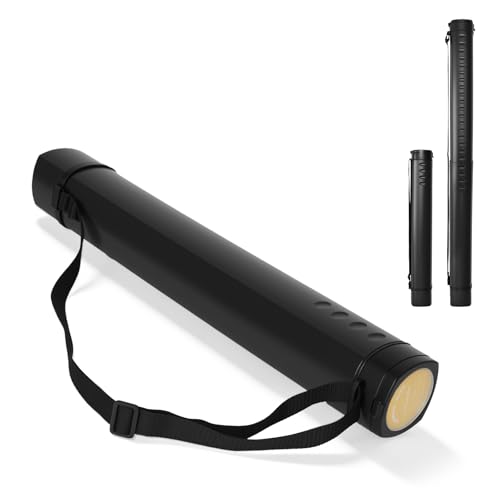 DEWEL Adjustable Poster Tube 24.5"-42", Waterproof Plastic Document Storage Tube Telescoping Carrying Case, Light Resistant Drawing Tube Painting Picture Tube Holder (Black-Large Size) - color: Black (Polygon), size: Large