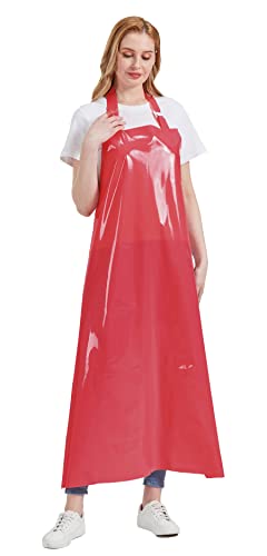 Nanxson TPU Waterproof Apron Lightweight Work Apron with Adjustable Buckle | Liquid Resistant,Neck buckle design,Easy to clean,Unisex,Butcher Apron for Dishwashing Grooming,Halloween - color: Red