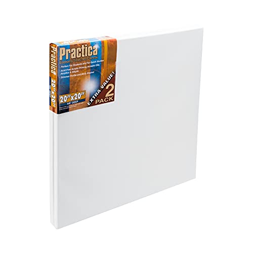 Practica Economy Stretched Cotton Canvas - Acid-Free Acrylic Primed Canvas for Acrylics, Pastels, Graphite, & More! - [2-Pack - 20x20] - size: 20x20"