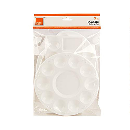 COLOUR BLOCK 3-Piece Plastic Palette Set for Artists - Includes 10-Well Oval, Circular, and Rectangular Palettes - Durable & Lightweight for Watercolors, Acrylics, and Oil Paints