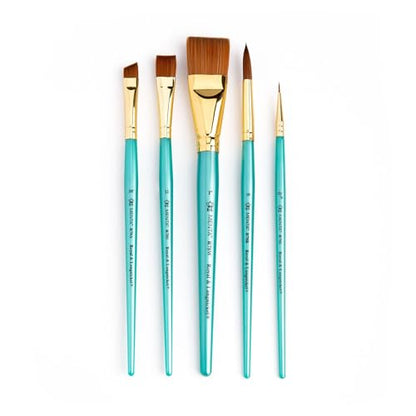 Royal & Langnickel Menta, 5pc Shader Variety Brush Set, Includes - Wash, Round, Shader, Angular & Liner Brushes Teal - style: SHADER VARIETY