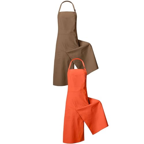 Waterproof Apron Canvas Apron Work Apron Pottery Apron Chest Protection Functional Pockets Universal Fit Polyester Suitable for Potters Painting Artists, Brown-orange