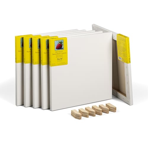 Strathmore 300 Series Traditional Stretched Canvas Pack, 16x16 inch, 6 Pack, Art Canvas for Students Professionals - size: 16x16 inch, style: Traditional Profile