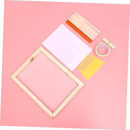EXAOMBLE Family-Friendly Silk Screen Printing Kit Frame Squeegees Transparency Film Mask Tape
