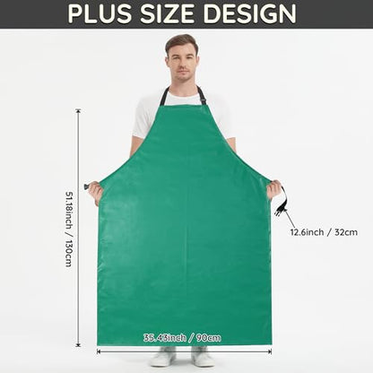 Thicker Rubber Apron, Extra Long Adjustable Apron, Heavy Duty Oil&Chemical Resistant Waterproof Work Aprons - color: Green