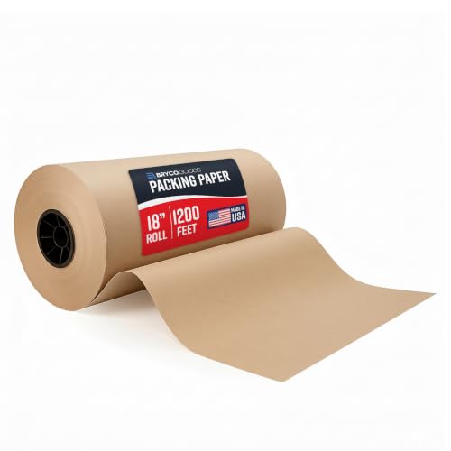 Bryco Goods Brown Packing Paper Roll 18" x 14,400" (1200ft) - Made in USA, Eco-Friendly Void Fill for Moving, Shipping & Box Cushioning - Sustainable, Recyclable, Kraft Paper Thickness - color: Brown, size: 18" x 1200'