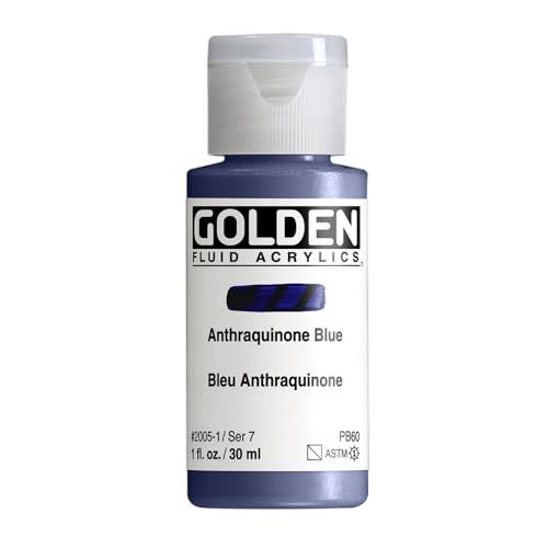 GOLDEN Fluid Acrylics, Anthraquinone Blue, 1 fl. oz. Bottle, Professional Acrylic Paint, Semi-Transparent