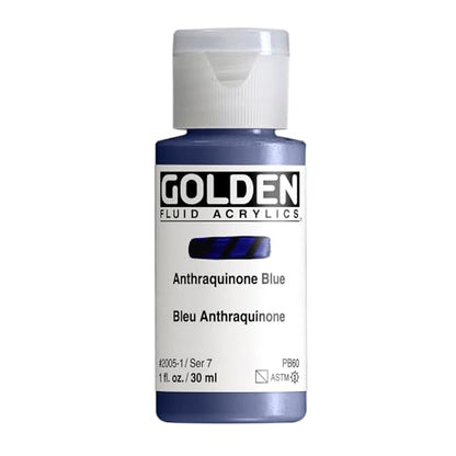 GOLDEN Fluid Acrylics, Anthraquinone Blue, 1 fl. oz. Bottle, Professional Acrylic Paint, Semi-Transparent