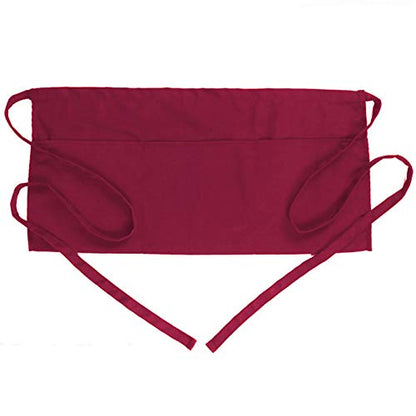 BOHARERS Waist Apron with 3 Pockets - Red Waitress Waiter Server Short Apron - color: F-1 Pack Red