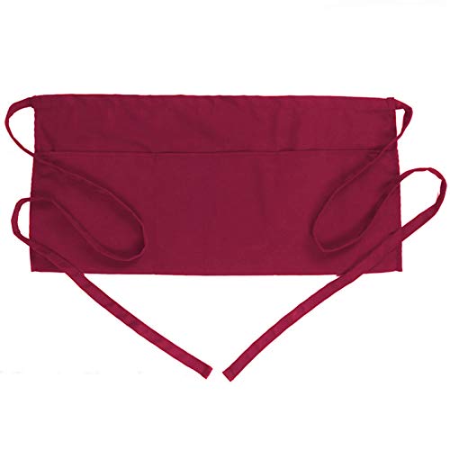 BOHARERS Waist Apron with 3 Pockets - Red Waitress Waiter Server Short Apron - color: F-1 Pack Red