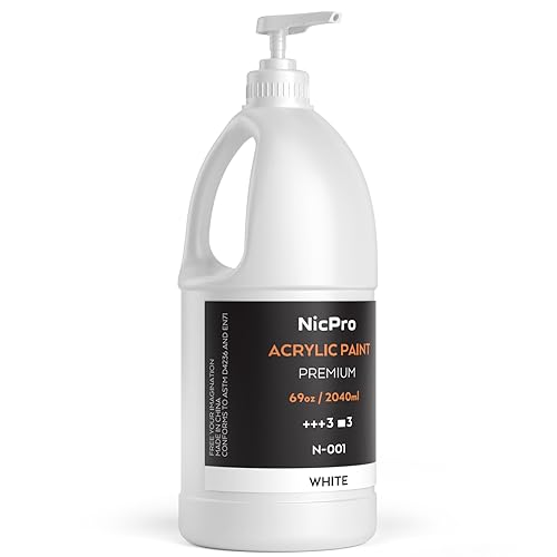 Nicpro White Large Acrylic Paint Set (69 oz, 2040 ml) Rich Art Painting Supplies Non Toxic for Multi Surface, Canvas, Wood, Leather, Fabric Stone Craft, for Beginner & Artist with Pump - color: White, size: 69 Fl Oz (Pack of 1)