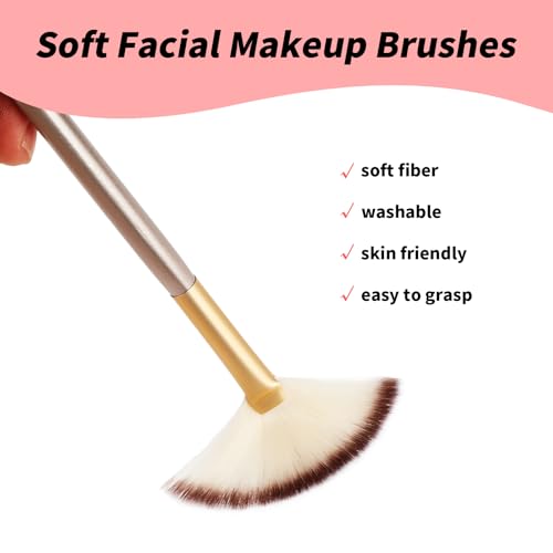 3Pcs Slim Soft Fan Brush, Fan Shape Makeup Brushes for Highlighter, Fluffy Packing Brush Facial Brushes Applicator for Esthetician Cosmetic Mud Cream Glycolic Peel Masques(3Pcs)