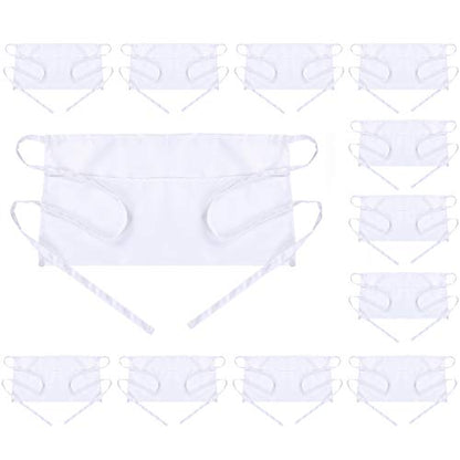 BOHARERS Waist Apron with 3 Pockets 12 Pack - White Waitress Server Short Apron - color: C-12 Pack White