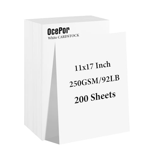 OcePor 200 Sheets White Cardstock 11” x 17”, 92lb/250gsm Card Stock, Thick Card Stock Paper, Heavy Cardstock Paper for Printer, Resume, Scrapbooks, Art, Crafts, Business Cards - color: White-200Sheets, size: 11x17