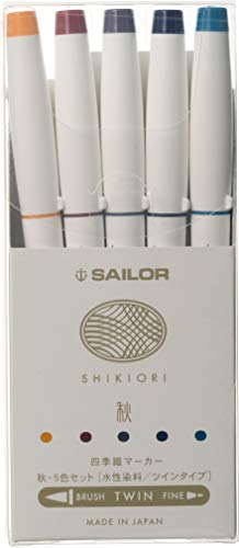Sailor 25-5101-003 Fountain Pen, Water Based Pen, Four Seasons Weave Markers, Autumn, Set of 5 Colors - color: autumn